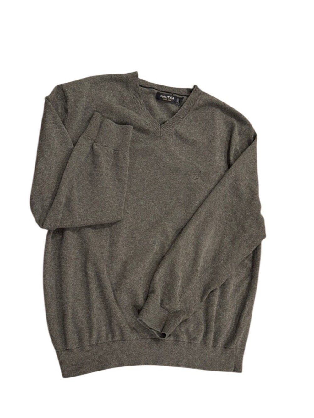 Nautica Men’s Charcoal Gray V-Neck Sweater 100% Cotton Size XL